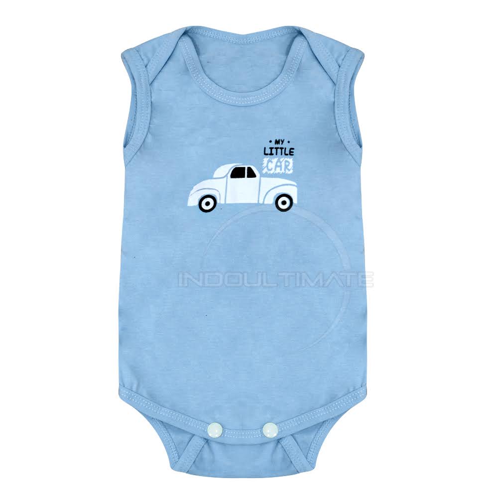 1 Pcs Jumpsuit Anak Bayi Balita/Baju Bayi/Bodysuit/Jumper Bayi Lengan Kutung Baby Leon-Blue Car