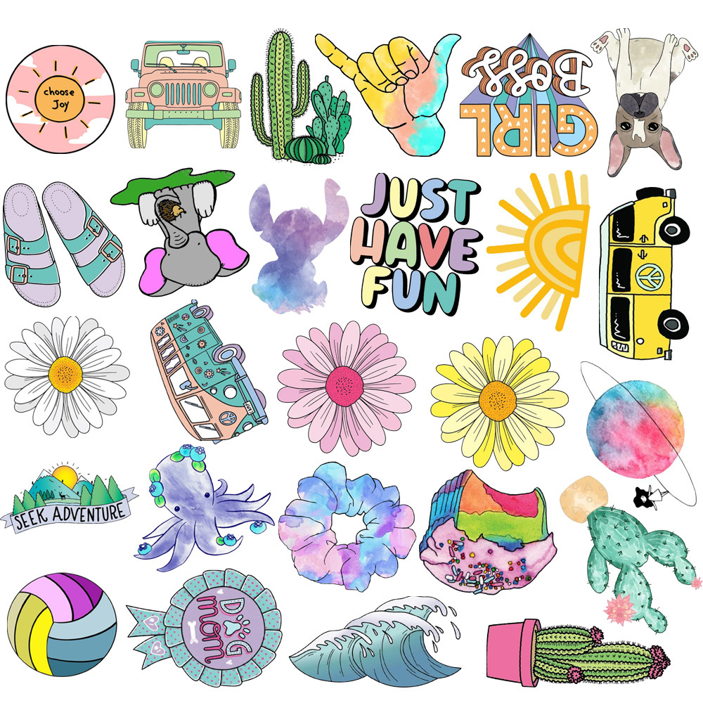 50 Pcs/set Summer Bright Color Flower Animal Fruit Pattern Waterproof Stickers for Helmet Decoration