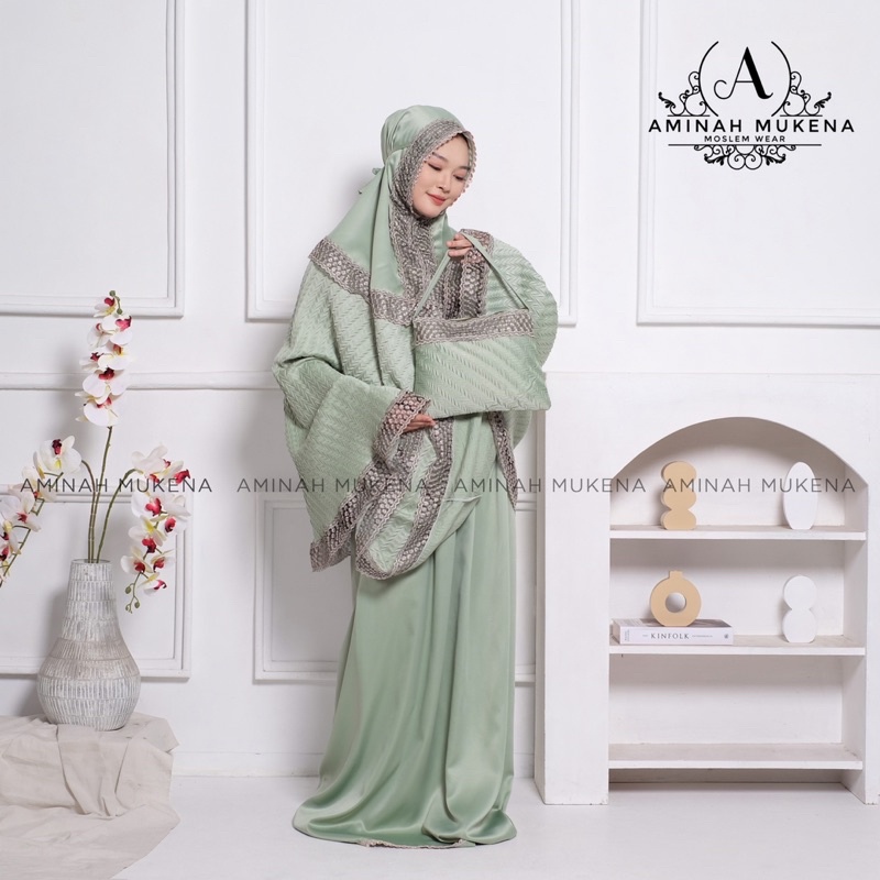 Mukena Dewasa Silky Plisket Daily Aminah Renda Turki Lunara Mewah