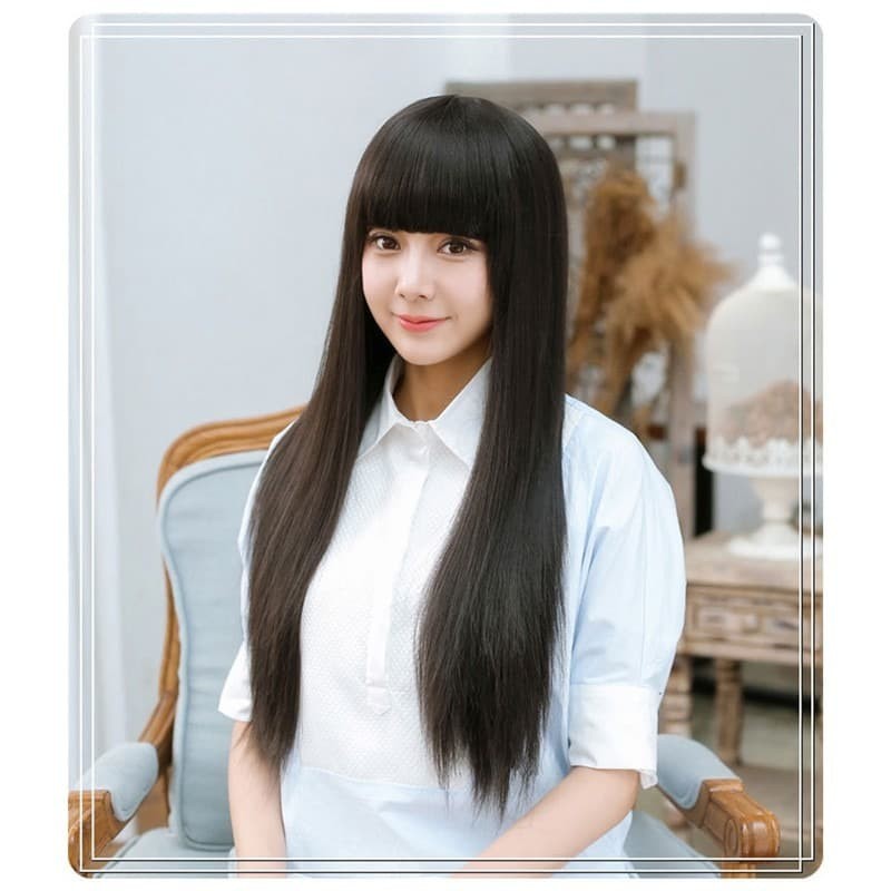 Wig elegan hitam black smoothing 70cm panjang lurus