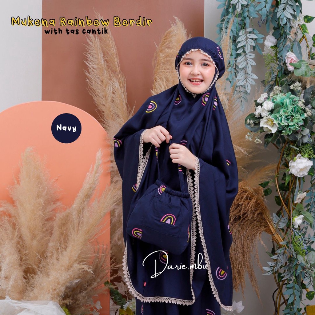 Mukena Anak Tanggung Remaja Bordir Rainbow  Tas Cantik Pelangi Katun Rayon Premium