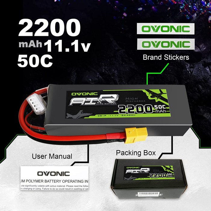 Ovonic 3s Lipo Battery 50C 2200mAh 11.1V with XT60 Connector