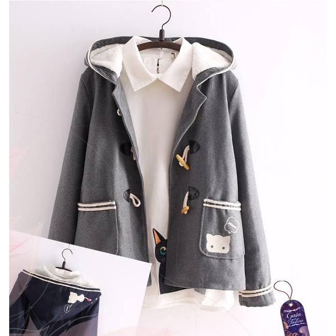 Hp41344 Cutie Cat Toggle Jacket (Dark Grey) Neko Hoodie Kawaii Cute Japan Cosplay Anime
