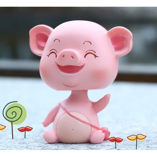 Pajangan Dashboard Mobil PINKY BABY PIG Babi Piggy Plastik Karet Goyang Kepala Shacking Head