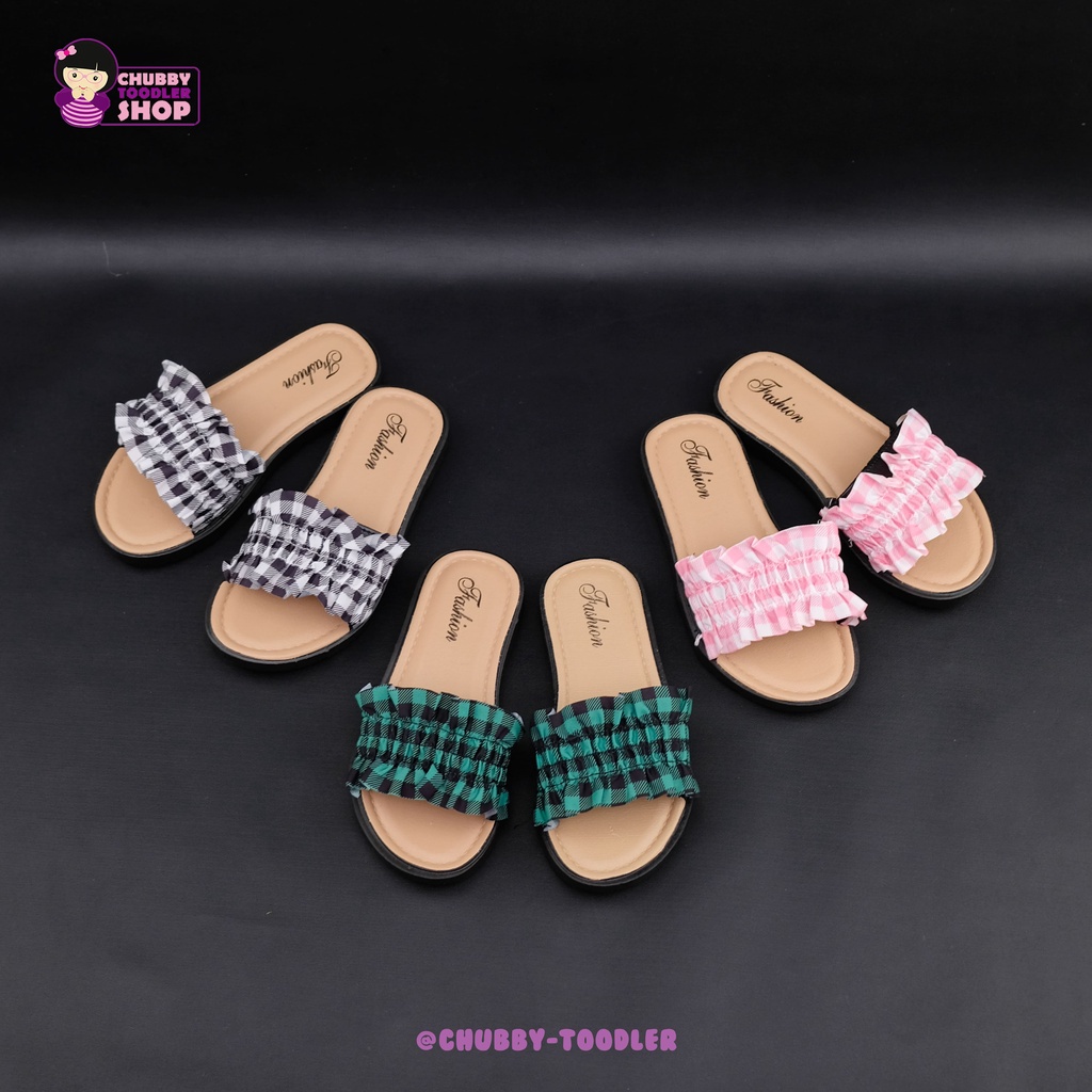 littlekiddoss SH2233 Sandal Anak Perempuan Import Sendal Anak Cewek Kotak-Kotak Renda Size 24-35