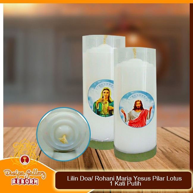 Lilin Doa/ Rohani Maria Yesus Pilar Lotus 1 Kati Putih