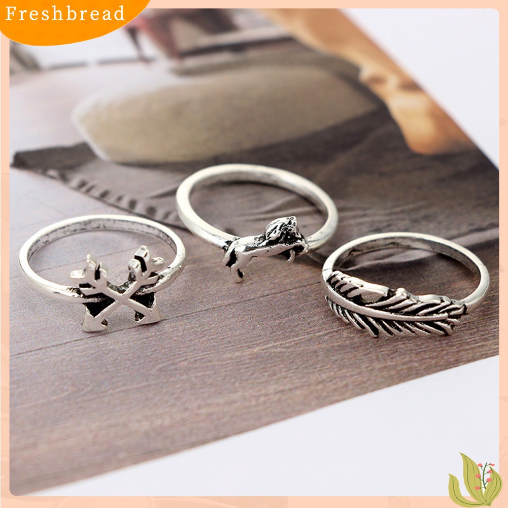 [TERLARIS]12Pcs/Set Leaf Fox Elephant Design Rings Lady Vintage Knuckle Midi Stacking Ring