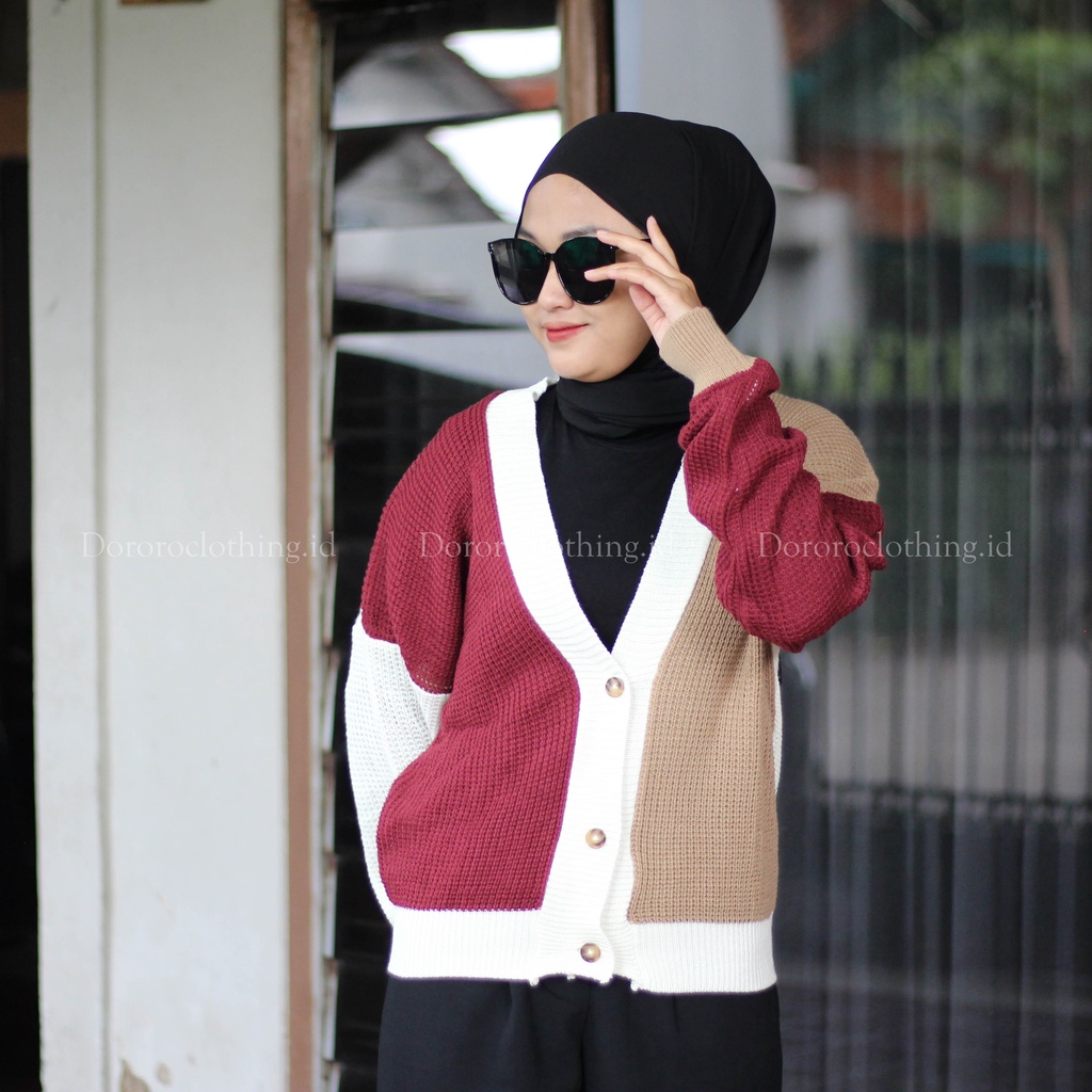 Kardigan Rajut Kancing Jumbo Cardigan Rajut Oversize Warna Mix Kombinasi