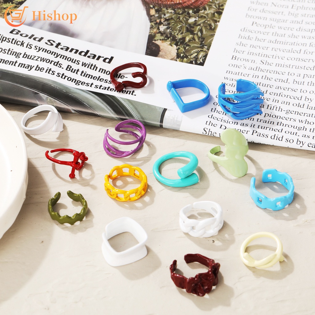 Cincin Warna-Warni Model Irregular Adjustable Untuk Wanita