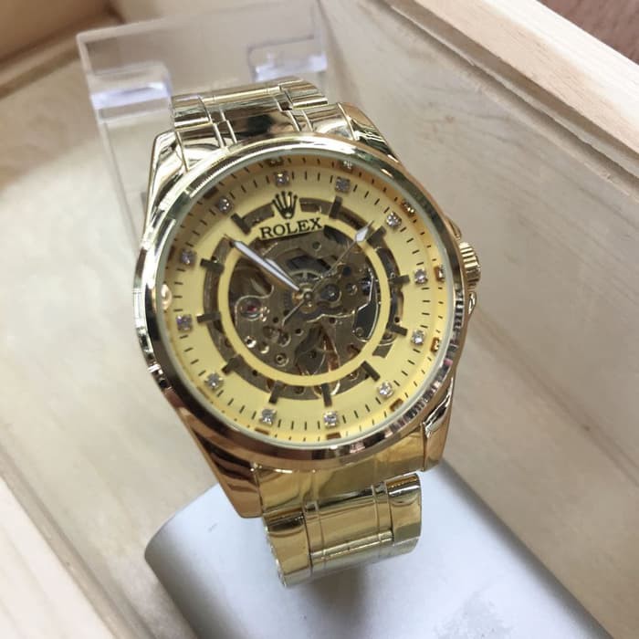 JAM TANGAN PRIA ROLEX AUTOMATIC SKELETON FULL GOLD