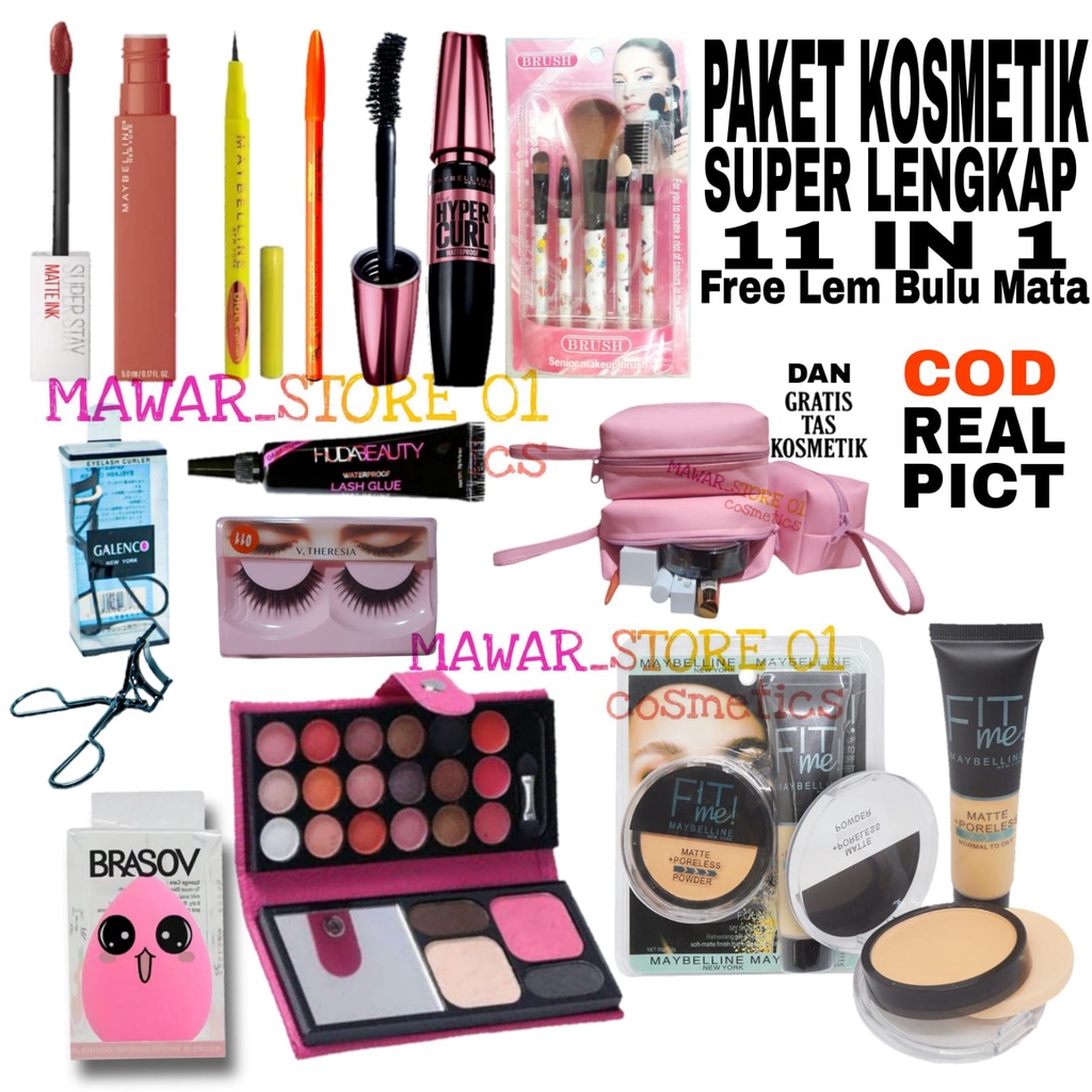 Paket Kosmetik Maybelline / Paket Make up Super Lengkap 11 in 1 /  Alat Posmetik Lengkap Paket Hemat