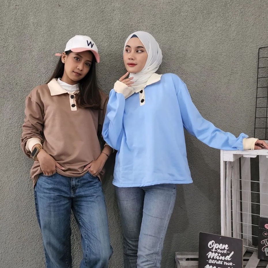 Colar Girl Sweater Outwear Berkerah Wanita Dengan Kancing Depan