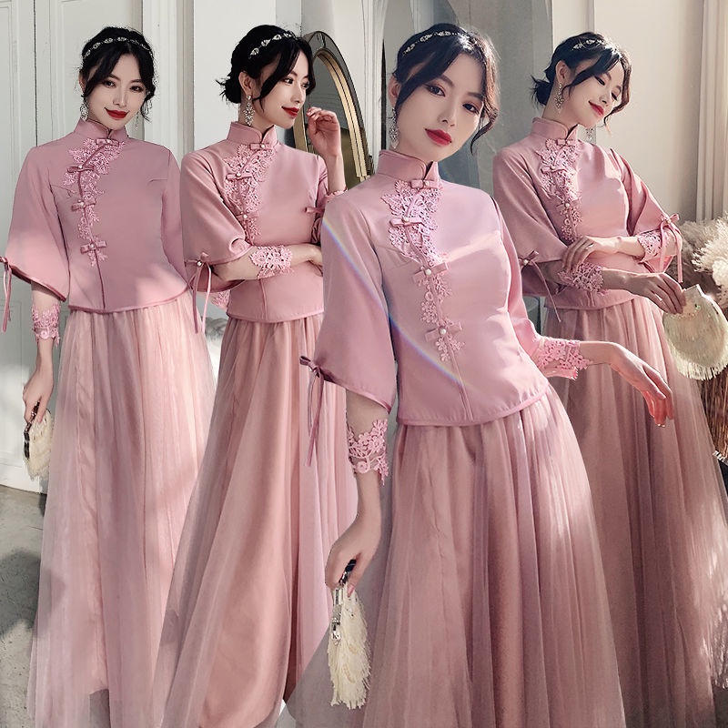 Chinese bridesmaid dress long style 2021 autumn winter new fashion Chinese style sister group Xiuhe