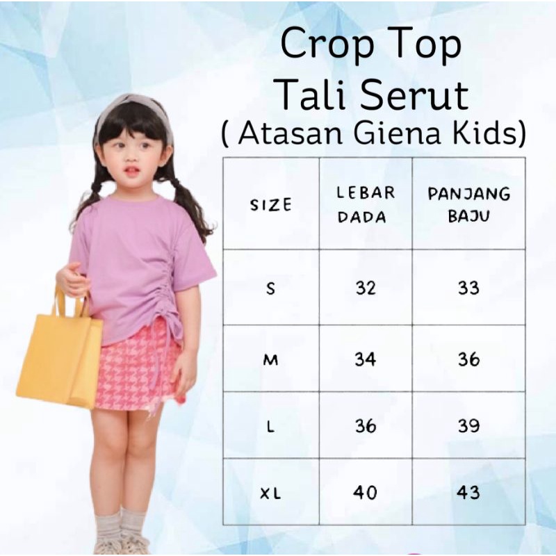 Crop Top Tali Serut Atasan Anak Perempuan Lengan Pendek/Atasan Giena Kids 1-6 Tahun Matt BabyTerry