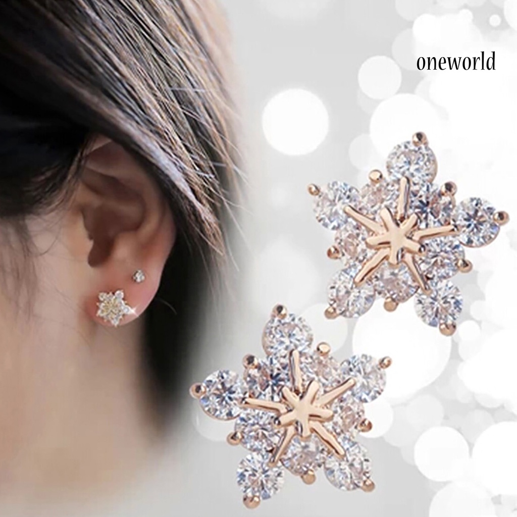 OW# Ear Studs Five-petal Flower Twinkling Alloy Earring Jewelry Accessory for Dating