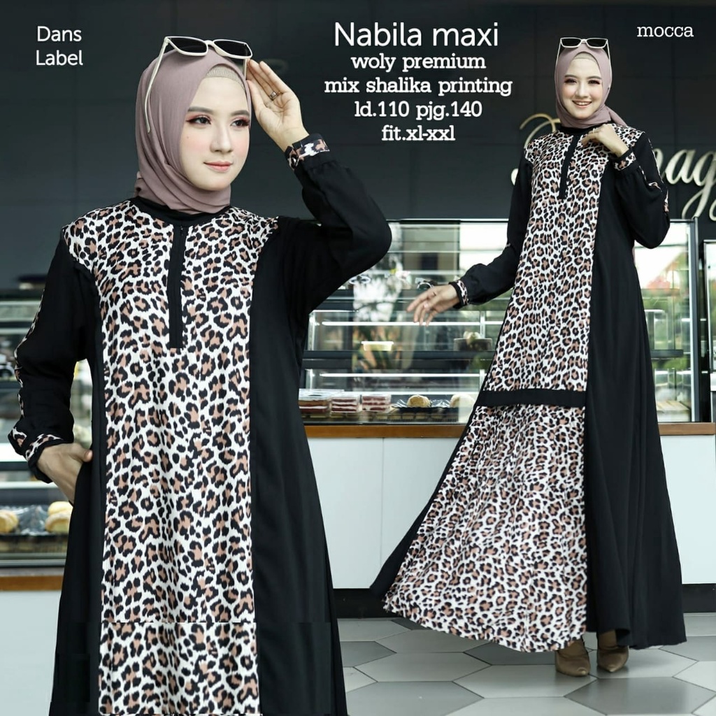 [RESTOK] NABILA MAXI DRESS GAMIS MOTIF LEOPARD ORI DANS LABEL
