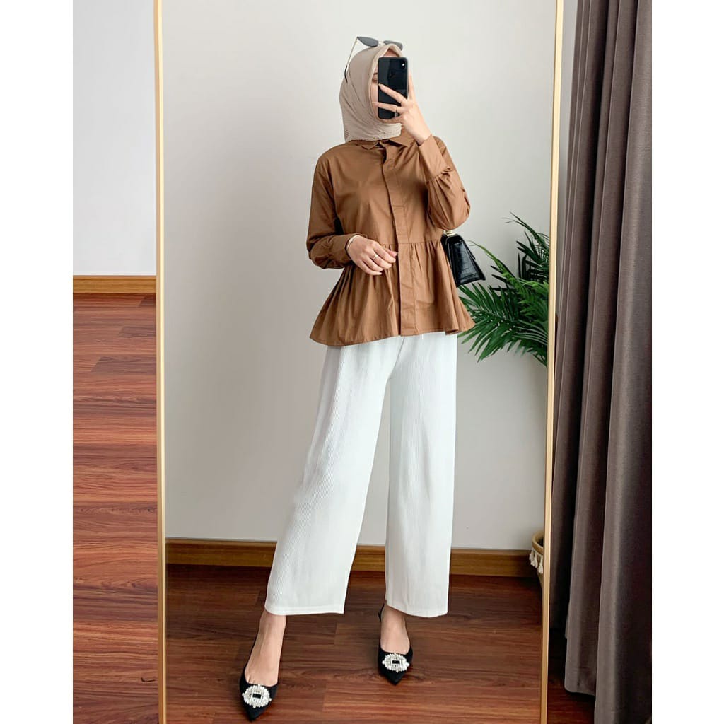 Tq88indonesia Fashion Blouse Kancing Wanita Terbaru / Kiti Blouse / Blus Cewek / Baju Atasan Wanita Kekinian / Ootd / Baju Santai Wanita / Baju  Rempel polos Wanita