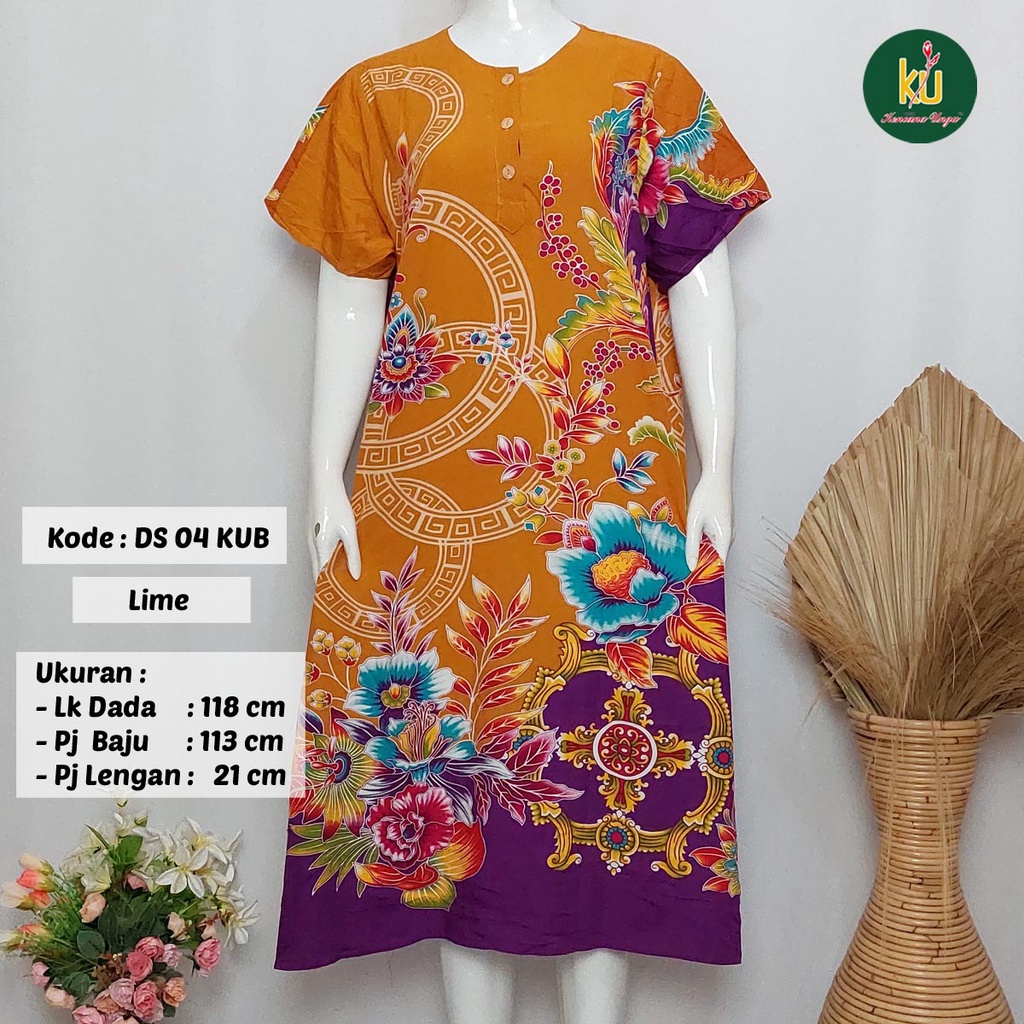 COD DS04 KUB | Daster Batik Kencana Ungu Asli Label Biru Uk. Jumbo LD 120 cm | Baju Santai Tidur Wanita Dewasa Kancing Depan Busui Friendly Motif Terbaru-Lime F