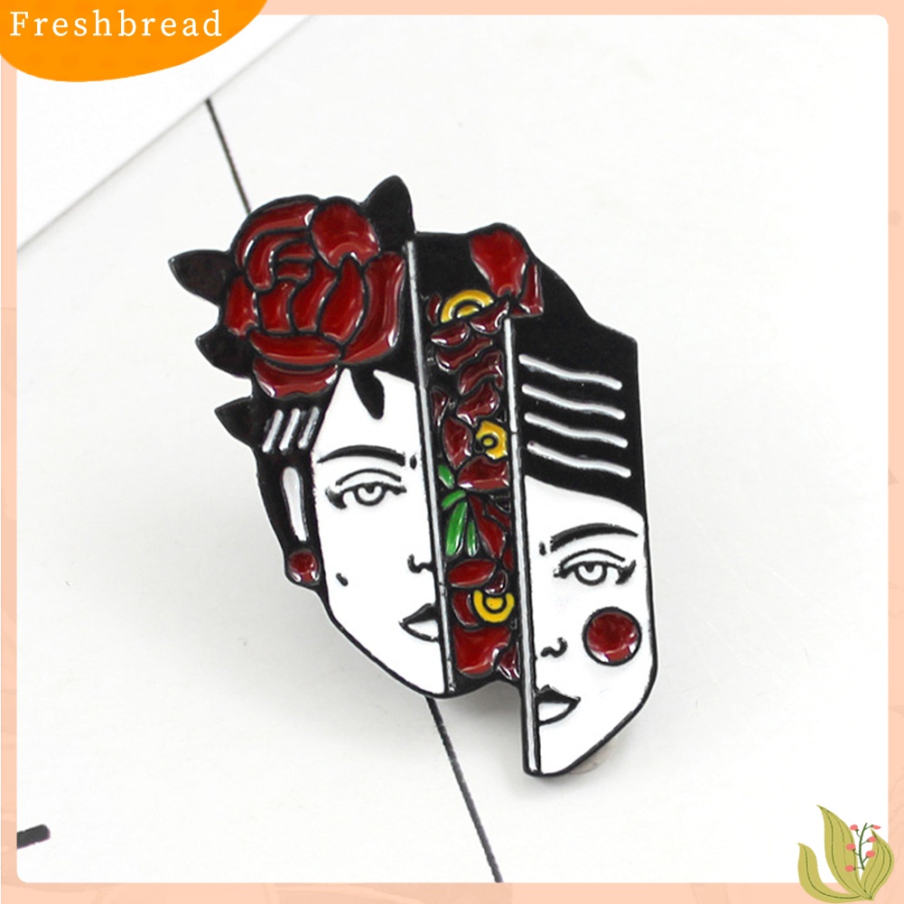 Terlaris Dislocation Lady Face Rose Flower Enamel Brooch Pin Jacket Collar Badge Jewelry