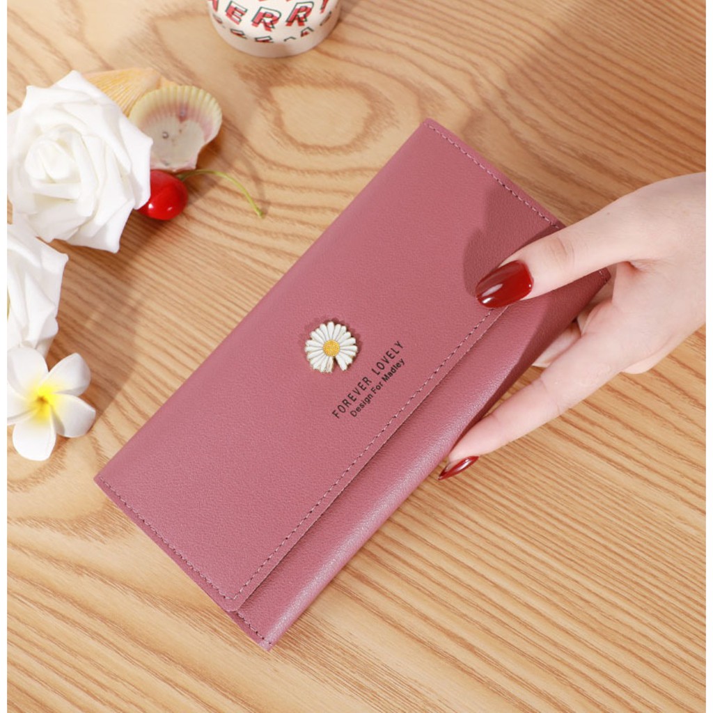 W04 Dompet Panjang Wanita Modern Daisy Flower Women Wallet Kartu Cewek Korea Resleting Remaja Murah