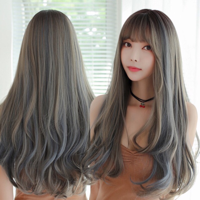 FULL WIG KOREAN wave blow highlight blue 70 cm zz520-3 zz520-28