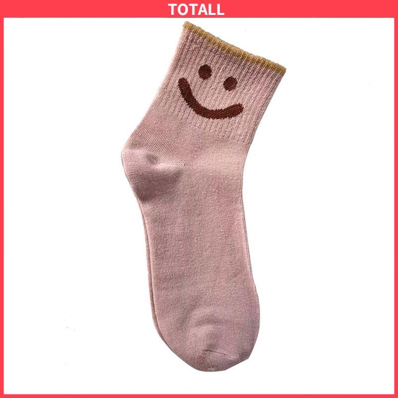 COD Kaus Kaki Wanita Mid-tube Cute Smiley College Style Kaus Kaki Trendi Musim Gugur Musim Dingin Musim Semi Musim Panas-Totall