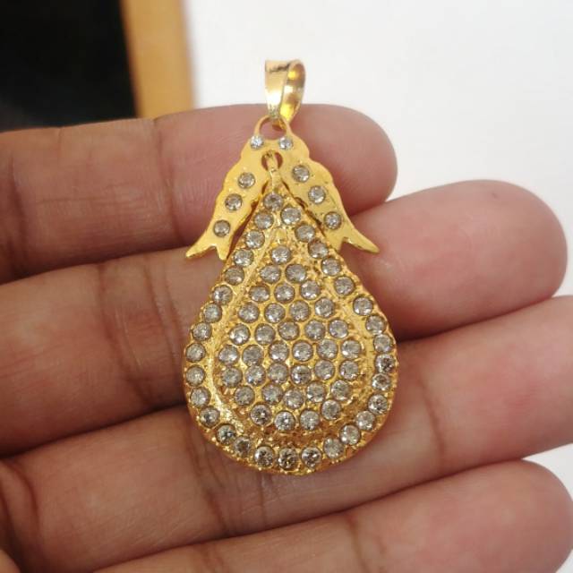 Liontin Kalung Lapis Emas Model Labu Daun Permata