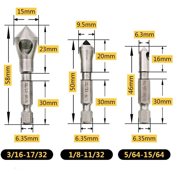 Mata Bor Besi Drill Bit Countersink HSS Set Isi 3 PCS