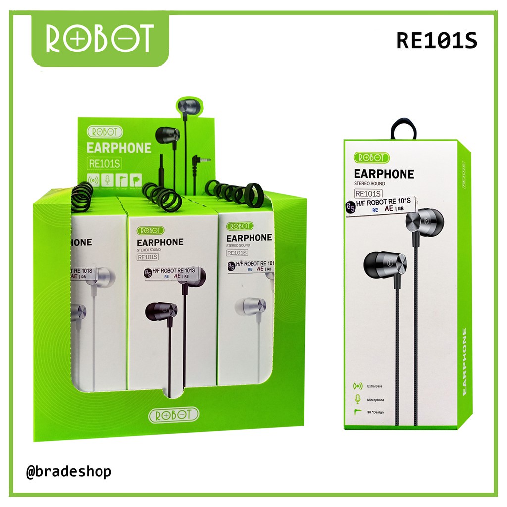 ✅RESMI - Headset Robot RE101S Headset Wired Earphone Bass Android Original