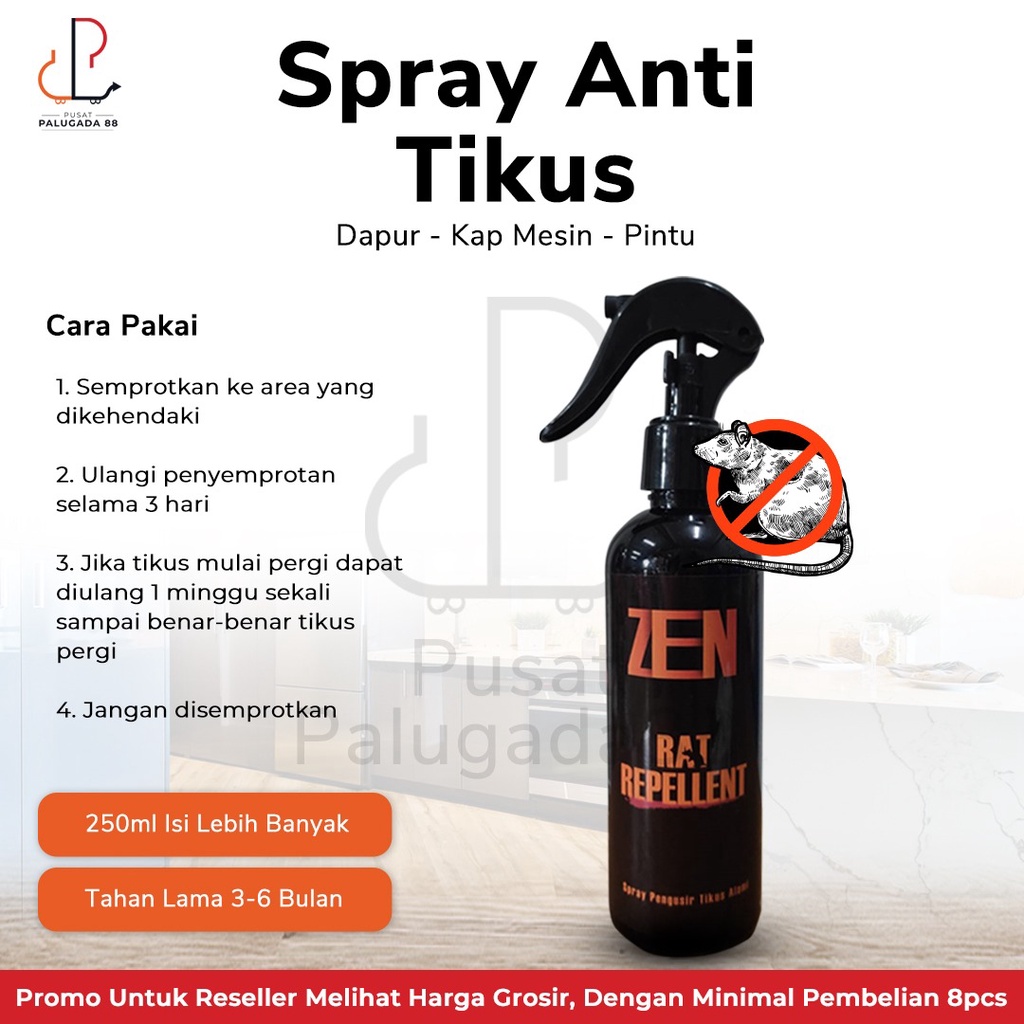 ZEN Rat Repellent Spray Anti Tikus Dapur Kap Mesin Pintu 250ml Mobil Rumah Ruangan Cairan Pengusir Parfum Pembasmi