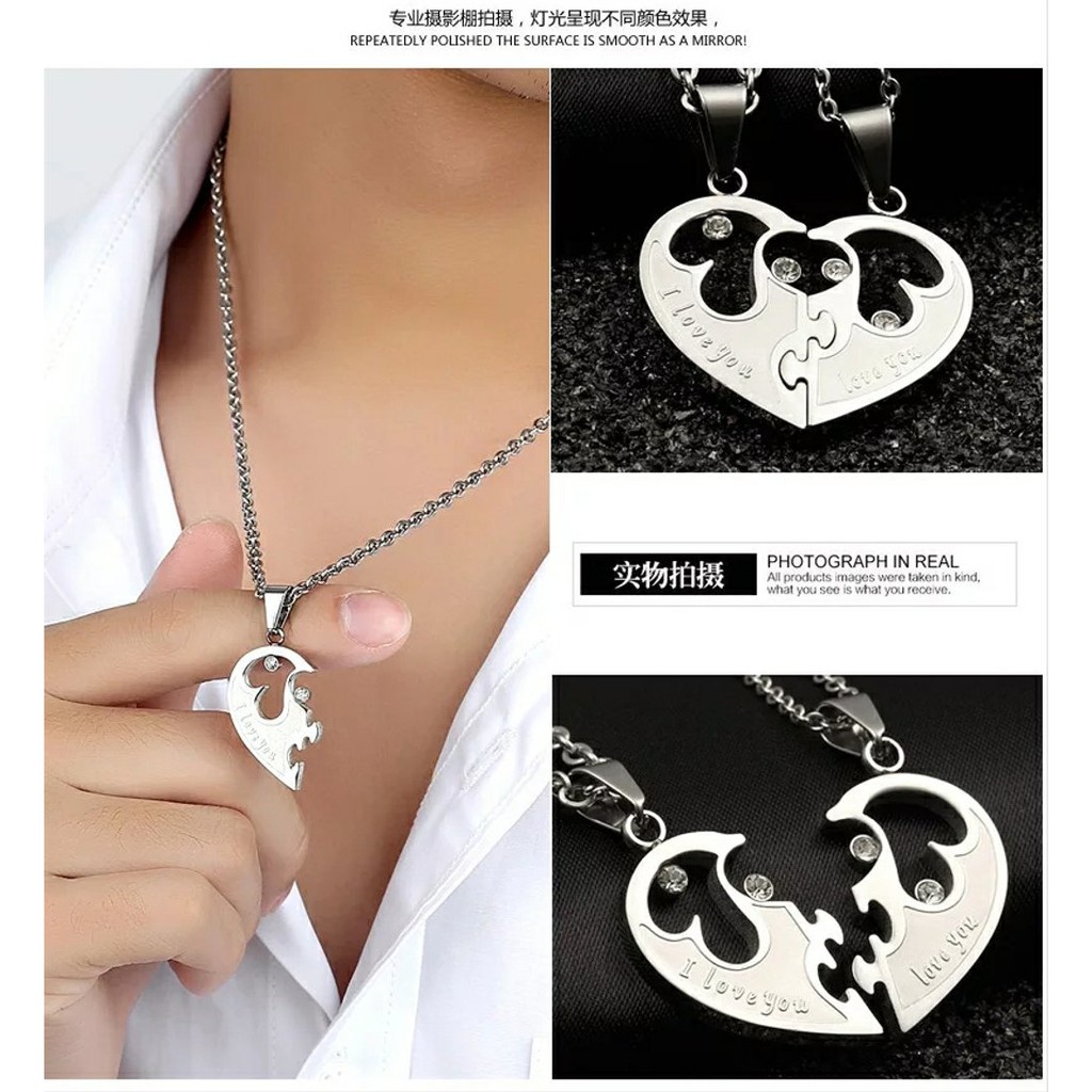 KALUNG LIONTIN RANTAI COUPLE I LOVE YOU CHROMED HEART VALENTINE