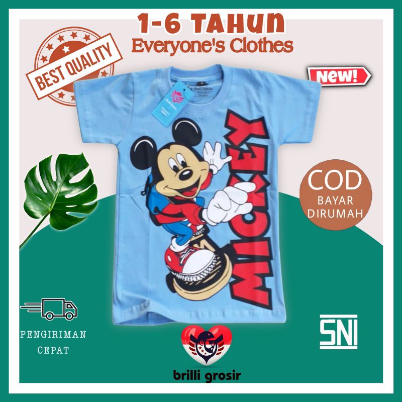 Baju Atasan Kaos T-shirt Oblong Anak cowok cewek laki perempuan umur 1 2 3 4 5 6 tahun motif gambar 