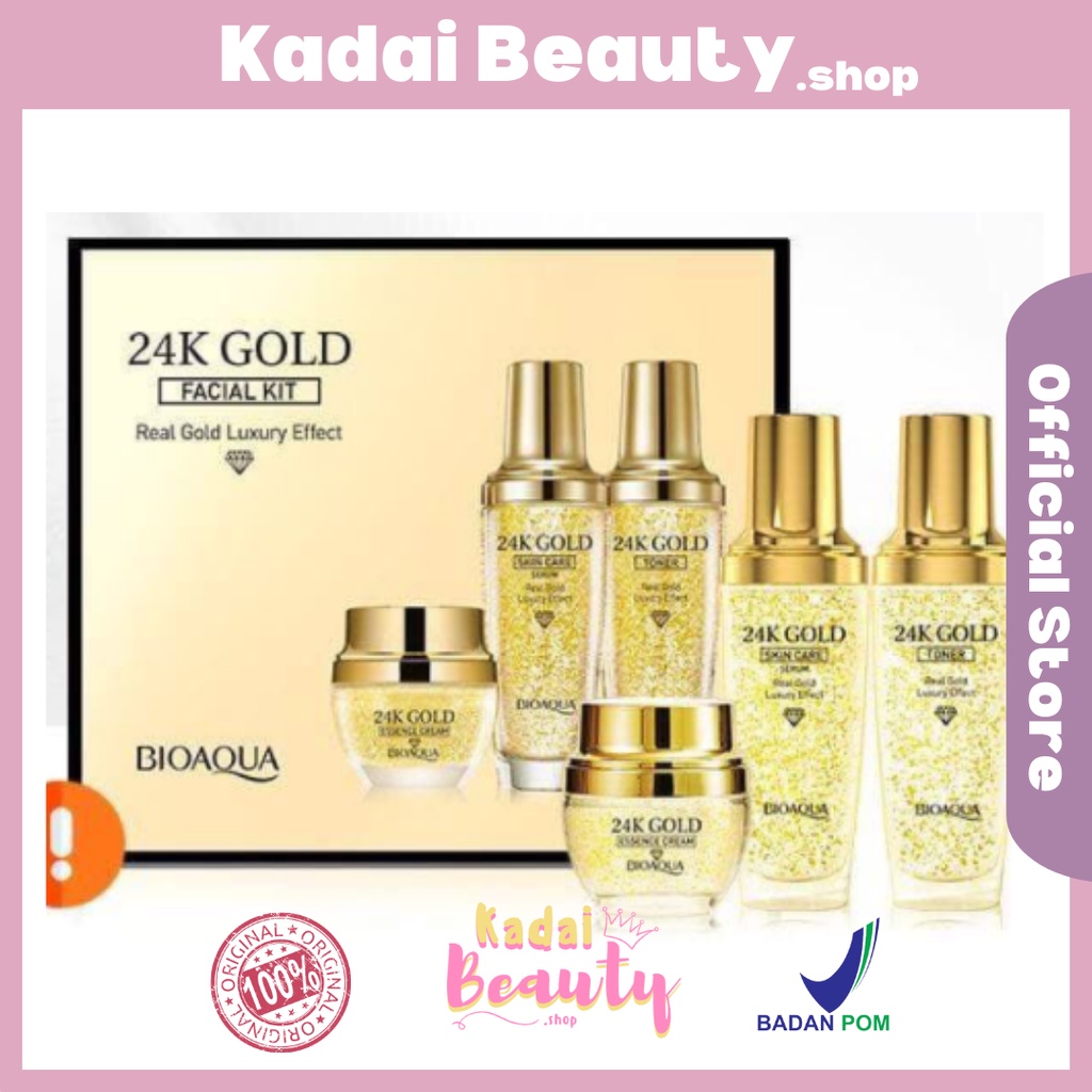 BIOAQUA 24K Gold Facial Kit paket skincare (Gold Toner 100ml+Gold Serum 100ml+Essence Cream 50g) BPO