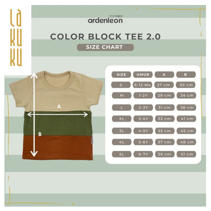 Lakuku - Ardenleon Color Block Tee 2.0 Atasan Anak Unisex Kaos Cotton Combed 3 Warna