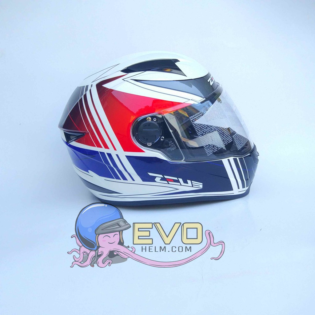 HELM ZEUS FULL FACE WHITE J20 BLUE - FREE SMOKE VISOR ZEUS ORIGINAL ( ONGKIR 2KG )