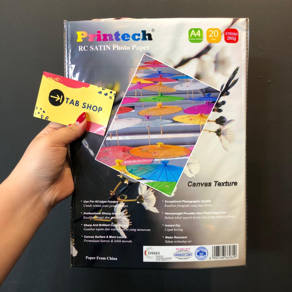 

TAB SHOP - PRINTECH RC SATIN PHOTO PAPER A4 260 GSM 20 SHEETS - PRINTECH KERTAS FOTO RC SATIN A4 260 GSM 20 LEMBAR