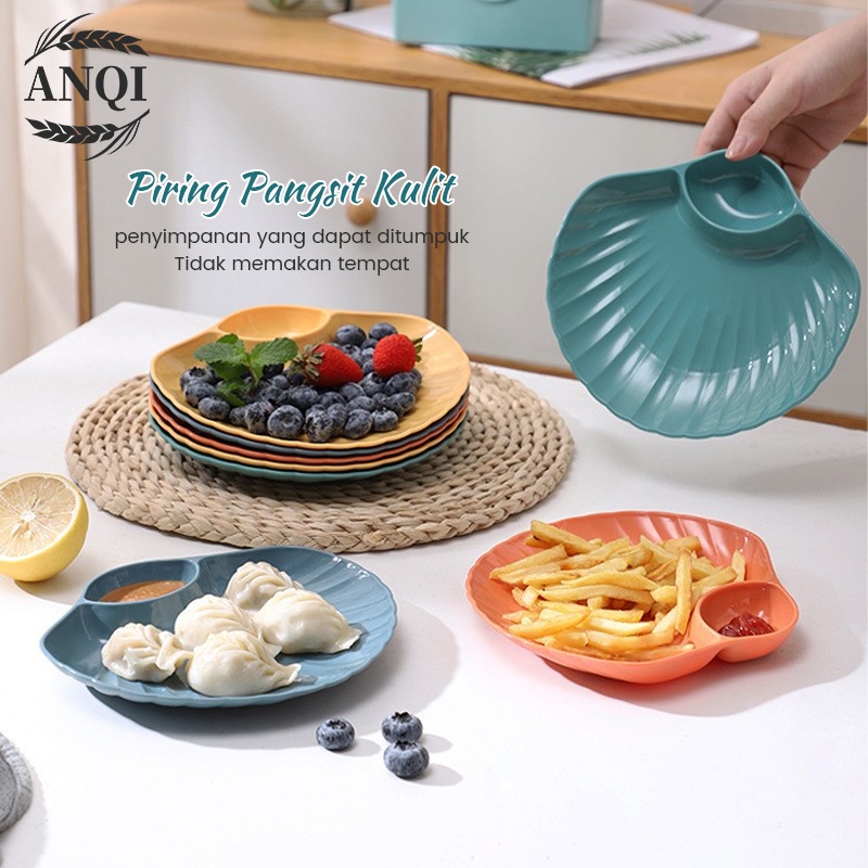 ANQI 1888 Piring Kerang Shell Plate Kue Roti 2in1 Tempat Saos Kecap VS-90