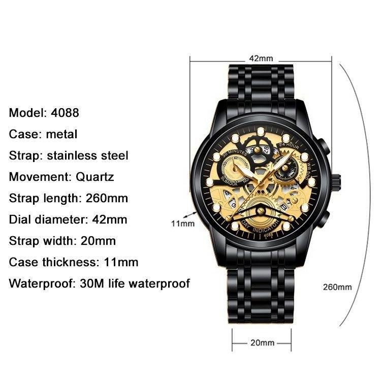[YaV㊓] FNGEEN 4088 jam Tangan Pria Desain Kerangka Mewah Stainless Steel Kua /High class