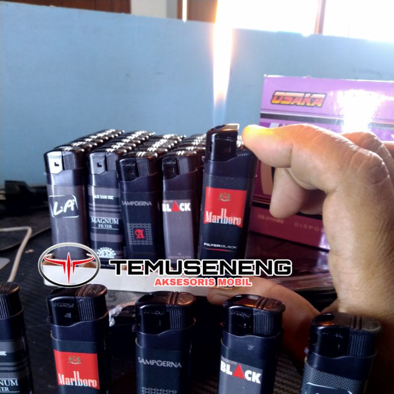 Korek Api Gas Pemantik Motif Gambar Rokok Logo Murah Nyala Kuning Magnet Sni