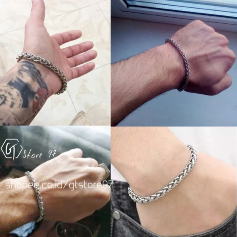 Gelang Rantai Pria Wanita Titanium Anti Karat Cowok Cewek Silver Emas Putih Perak Asli Keren