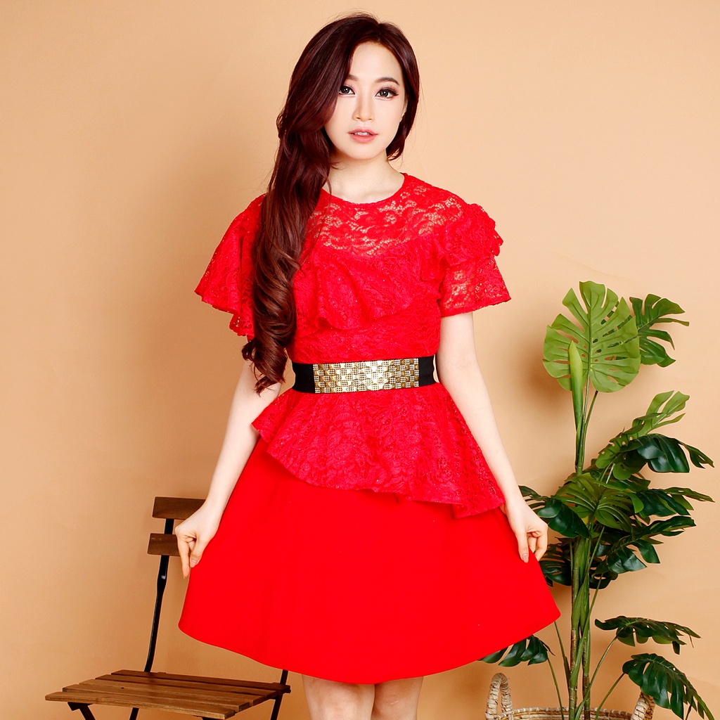 Kathryn collection # 116 Dres rok mekar scuba Import premium kombinasi brukat gliter free belt