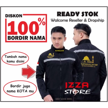 (BISA COD) JAKET MAJLIS MR MASJID+ BORDIR NAMA | JAKET MAJELIS RASULLULAH SAW BISATAMBAH BORDIR NAMA&amp; KOTA