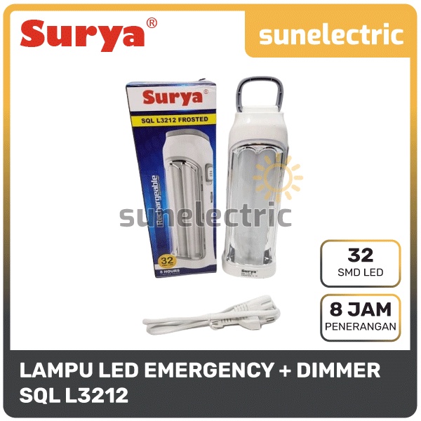 Surya SQL L3212 Lampu Emergency LED Super Terang FROSTED Light LED 32 SMD Rechargeable 8 Hours SQLL3