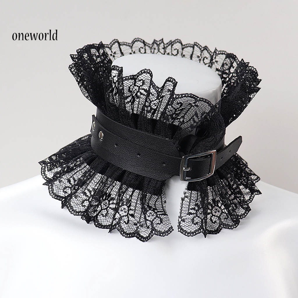 |Onwo Dress Mini Lengan Pendek Untuk Wanita| Kalung Choker Lolita Bahan Lace Gaya Gothic Untuk Kostum Cosplay