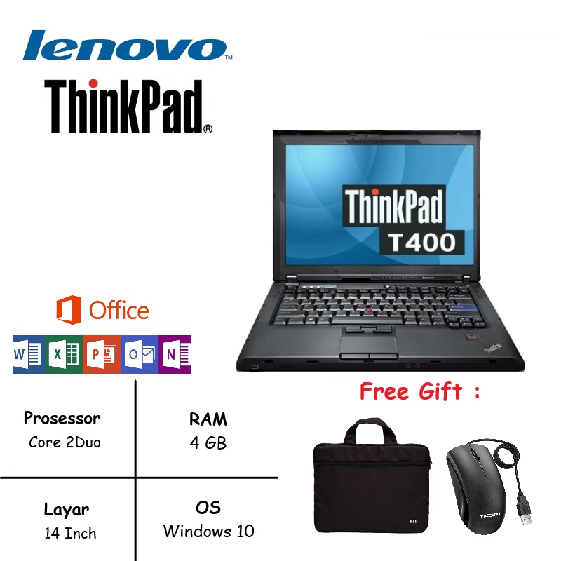TERMURAH! LAPTOP LENOVO THINKPAD T400 RAM 4GB SSD 240GB WINDOWS 10