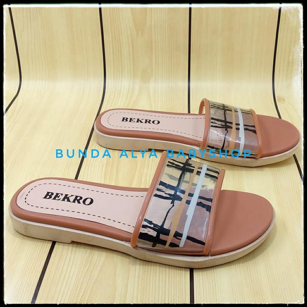 Sandal Wanita Slop TAN Kotak Size 36 - 40  - Sendal Slop Wanita Alas Karet BEKRO - Sendal Cewek SALE