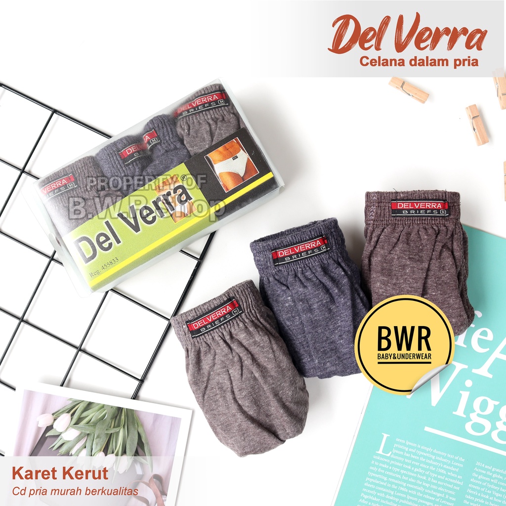 [ 3pc ] CD Del Verra Karet KERUT Polos / Celana Dalam Pria Sempak Murah Berkualitas | Bwr