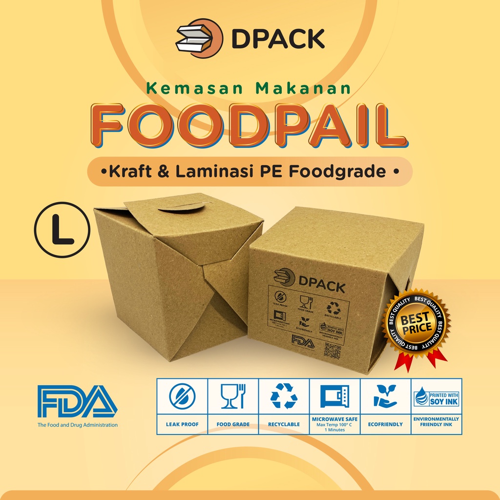 Food Pail Size L|Paper Rice Box|Kraft Paper FoodGrade Lunch Box