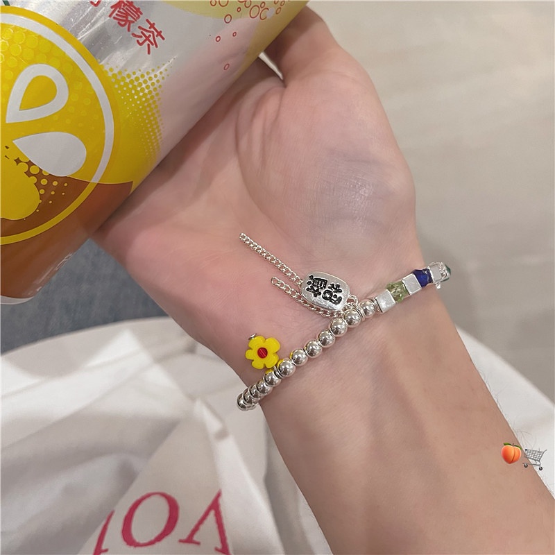 Gelang Tangan Alloy Aksen Manik-Manik Bunga Warna-Warni Untuk Wanita