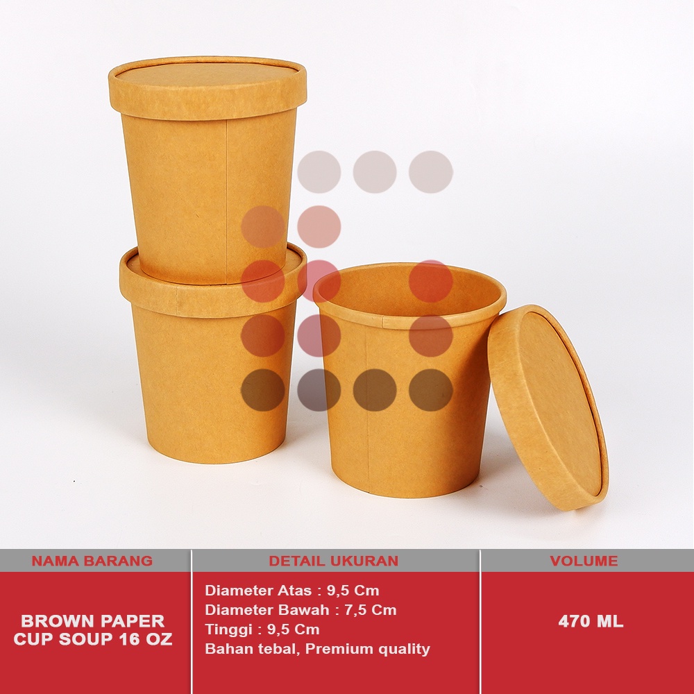 BROWN PAPER CUP SOUP + LID/TUTUP ISI 10 PCS